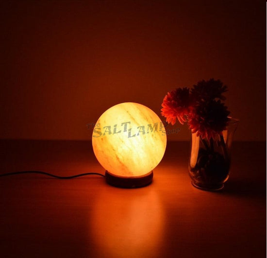 Sphere Ball Salt Lamp (Timber Base) Crafted