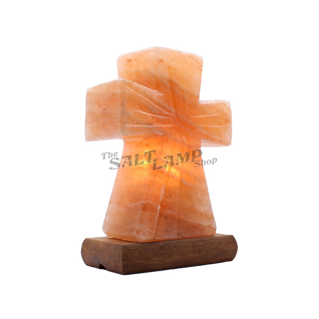 Load image into Gallery viewer, Cross Salt Lamp (Timber Base) Crafted
