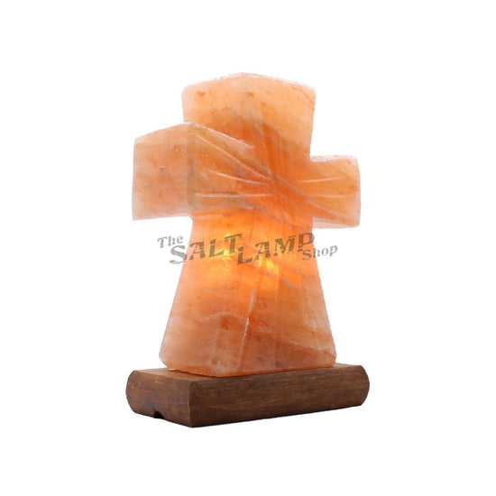 Cross Salt Lamp (Timber Base) Crafted