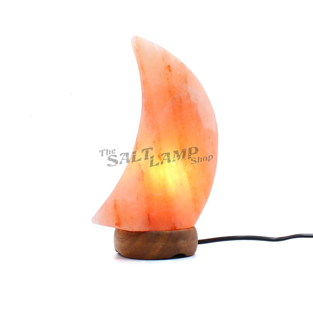 Moon Crescent Salt Lamp (Timber Base) Crafted