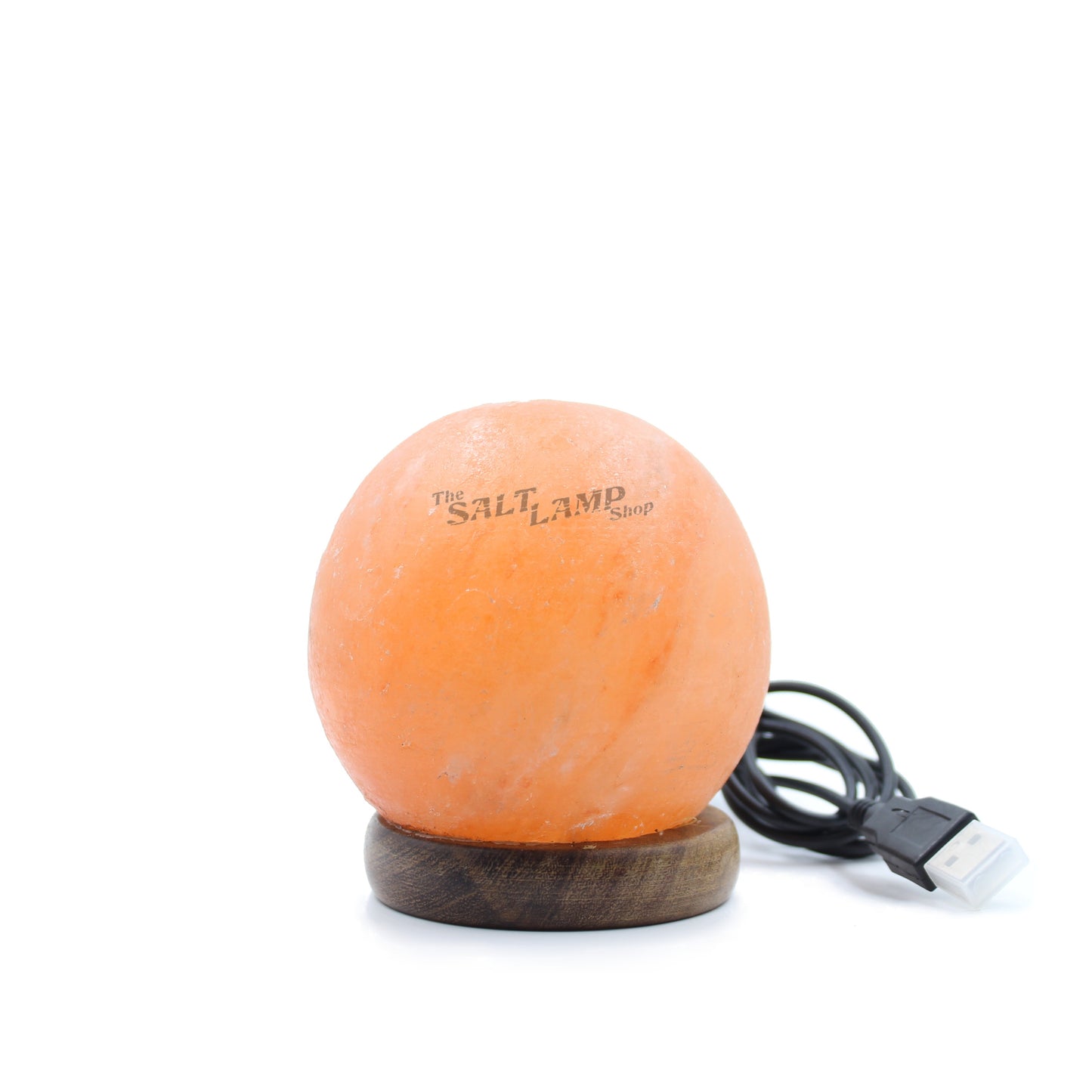 Sphere USB Salt Lamp - Auto Colour Changing LED  (Timber Base)