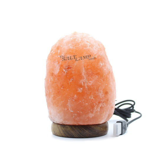 Natural USB Salt Lamp - Auto Colour Changing LED (Timber Base)