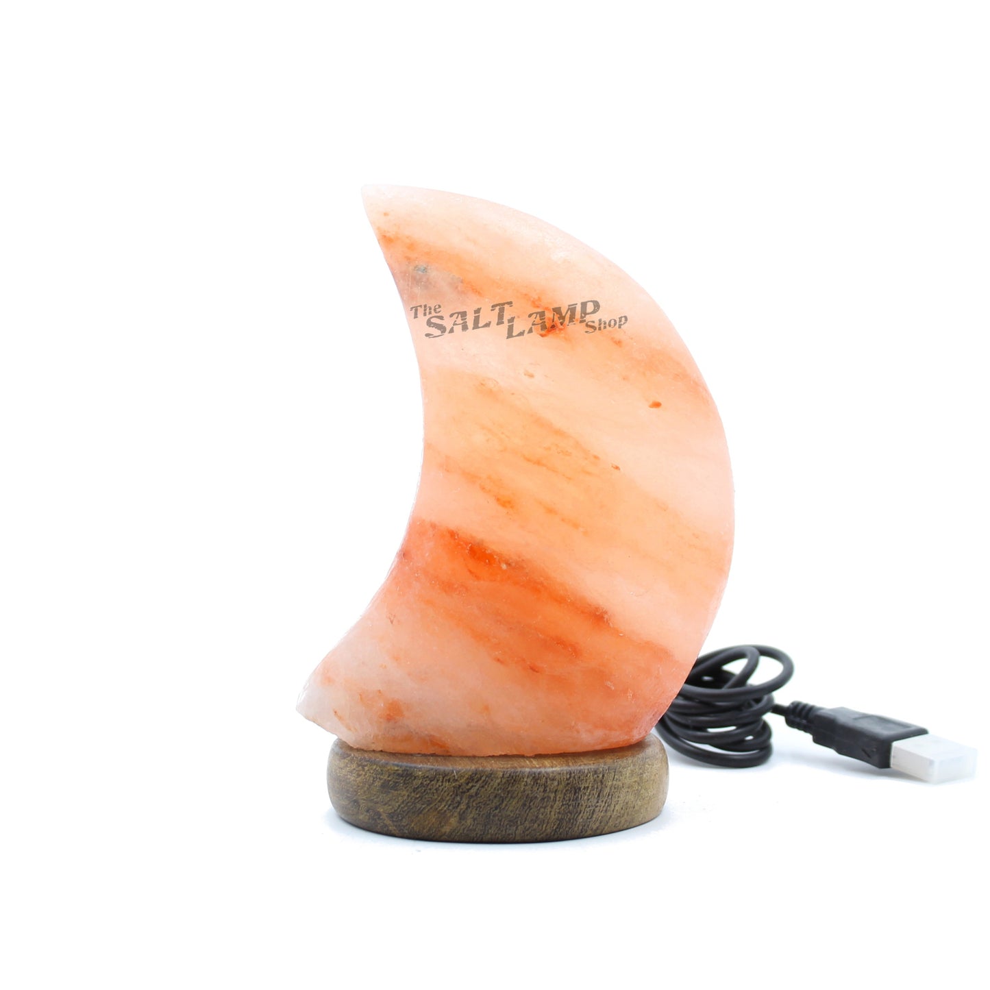 Moon USB Salt Lamp - Auto Colour Changing LED  (Timber Base)