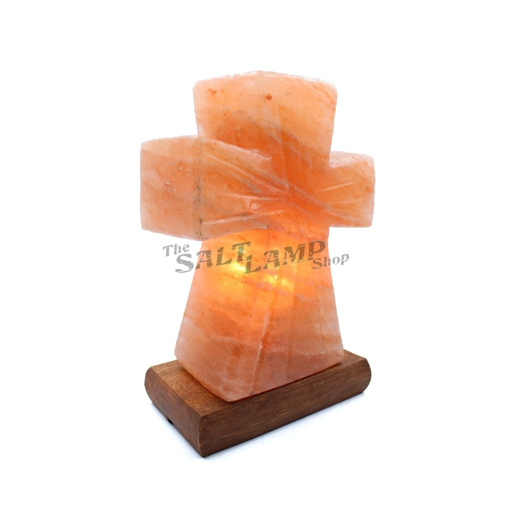 Load image into Gallery viewer, Cross Salt Lamp (Timber Base) Crafted
