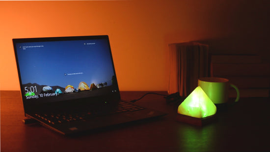 Pyramid USB Salt Lamp - Auto Colour Changing LED  (Timber Base)